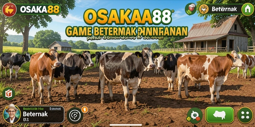 Antarmuka game OSAKA88 menampilkan peternakan yang hidup dan berwarna.