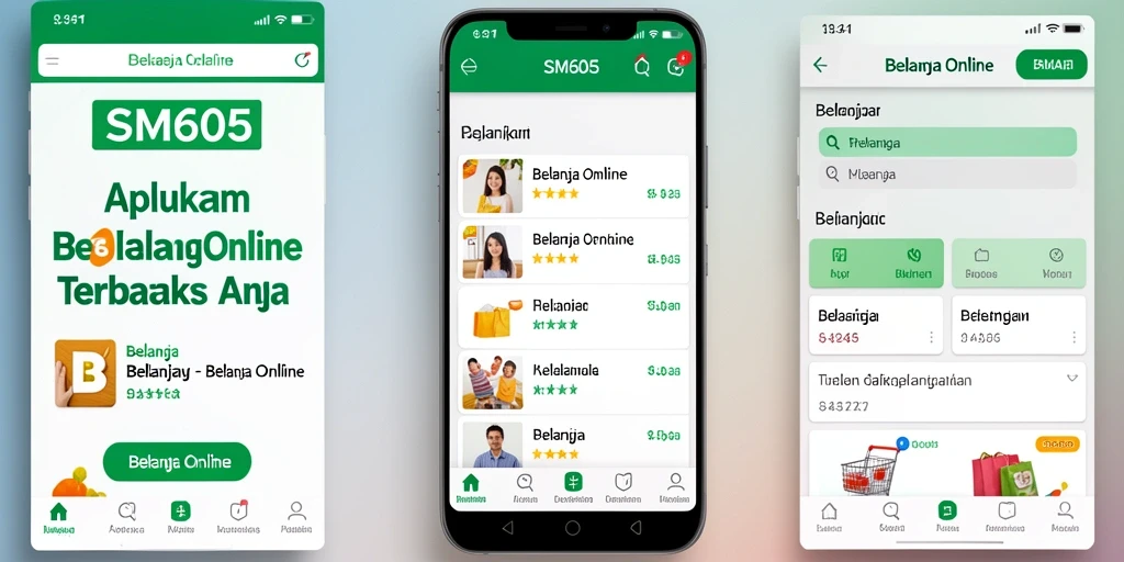 Tampilan antarmuka aplikasi SM605 yang mudah digunakan untuk Belanja Online.