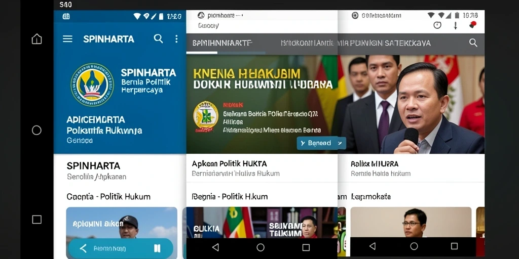 Antarmuka aplikasi SPINHARTA yang menampilkan berita politik hukum.