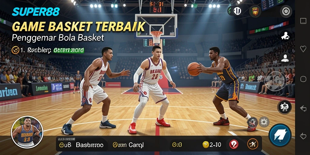 Antarmuka permainan <strong>SUPER88</strong> dengan grafis basket yang menarik dan kontrol intuitif.